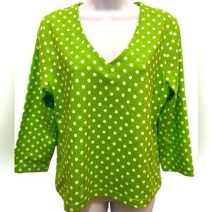 Itsu Top Green and White Polka Dot NWOT Size L